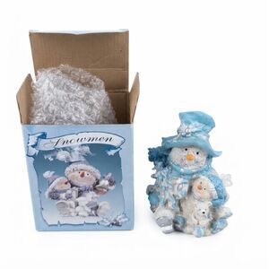 Blue Snowman Figurine By Lincolnshire with Box Holiday Decor Collectible Winter